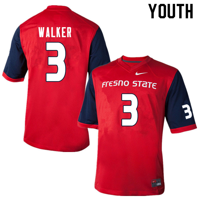 Youth #3 Mykal Walker Fresno State Bulldogs College Football Jerseys Sale-Red - Click Image to Close